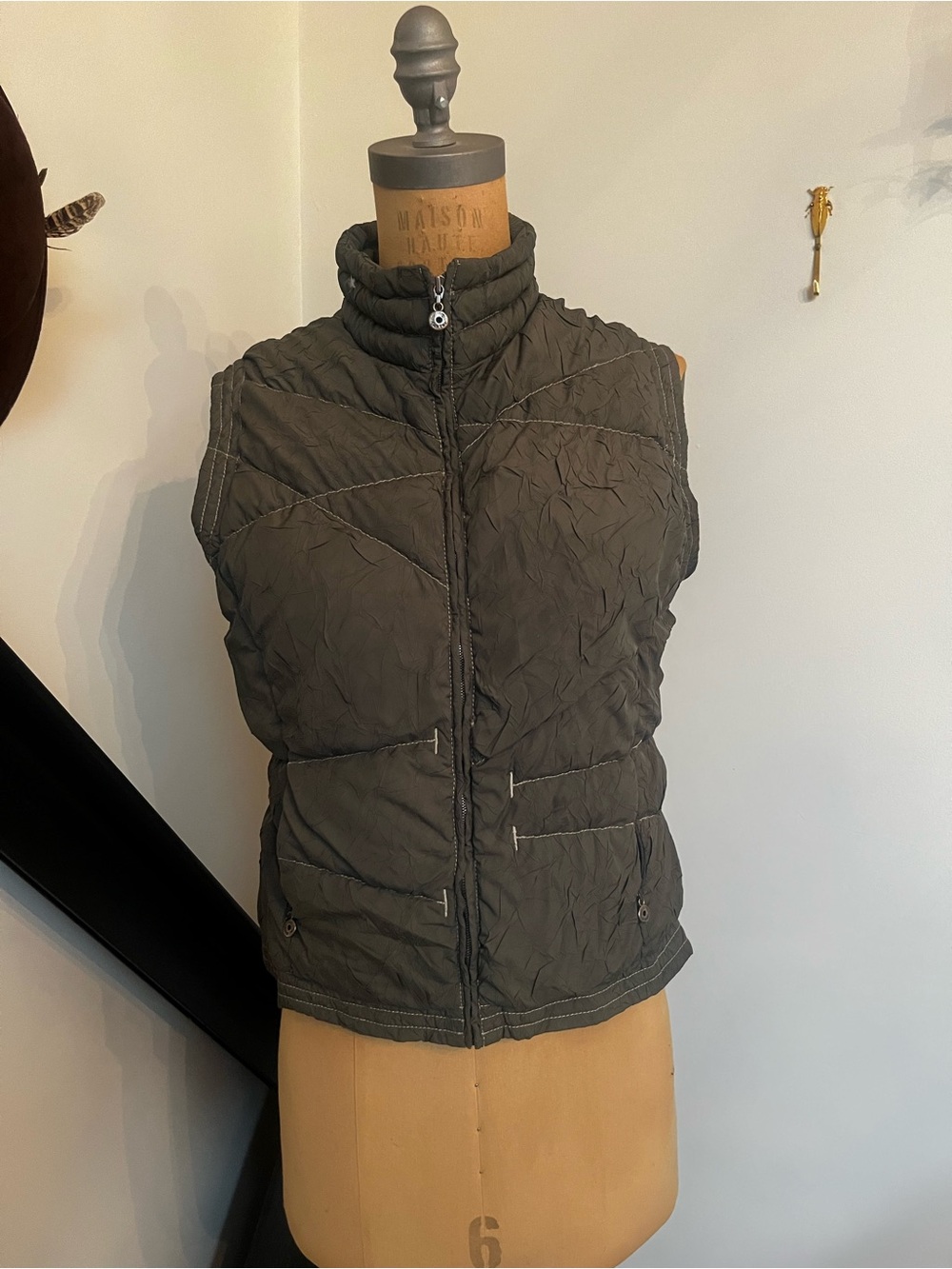 Sleeveless Quilted Puffer Vest - Dark Olive